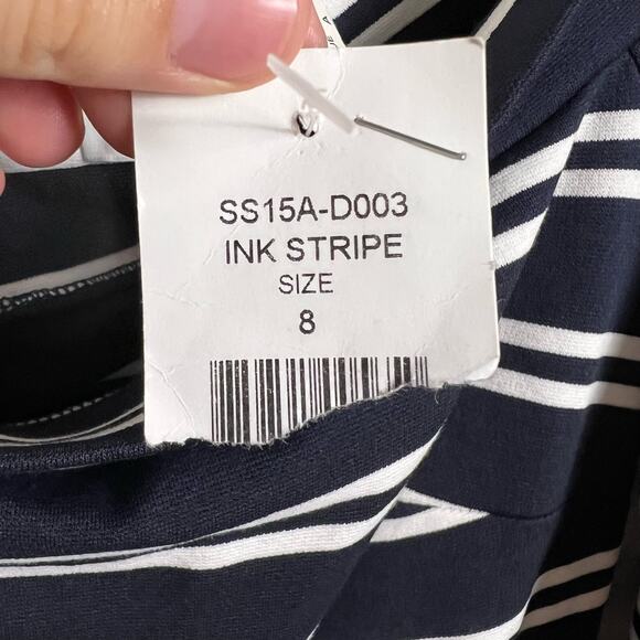 Bec & Bridge Ahoy Long Sleeve Off the Shoulder Midi Dress in Ink Stripe Size 8 - Picture 6 of 9